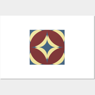 Modern Geometric Pasifika Design in French Blue, Cream and Burgundy Posters and Art